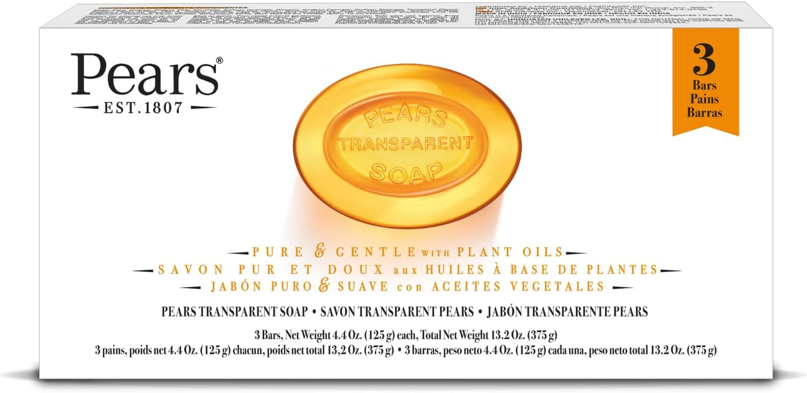 Pears Pure and Gentle Soap Bar 125 G (Pack of 3) image number 1