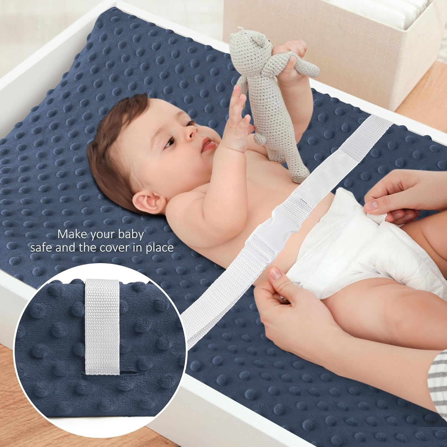 Susurration 2Pack Changing Pad Covers Super Soft Minky Dots Plush Changing Table Covers 33X17X7In Breathable Changing Pad Sheets for Unisex Baby Girls and Boys (Grey&Blue) image number 6