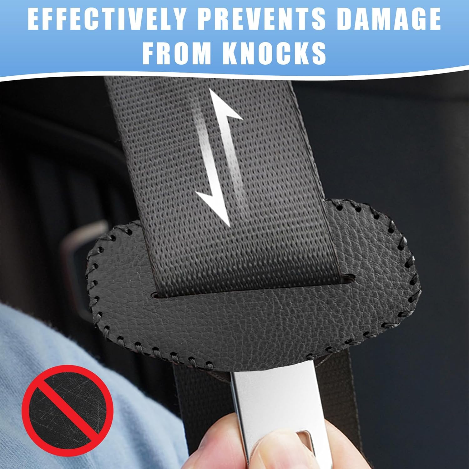 Augeny 2PCS Seat Belt Buckle Cover, Anti-Scratch Leather Car Seat Belt Silencer Clip Holster, Auto Seat Belt Buckle Protector, Universal Interior Decor Accessories for Most Vehicles (Black) image number 2