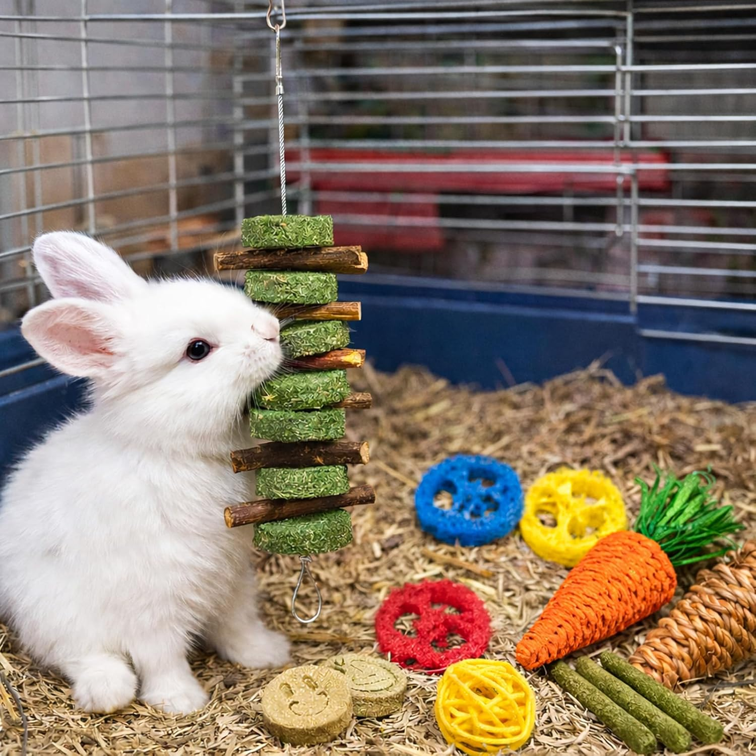 Grddaef Bunny Chew Toys for Teeth, Natural Rabbit Toys Apple Wood Grass Timothy Sticks Chew and Treat for Guinea Pigs Hamster Chinchillas (20 PCS) image number 6