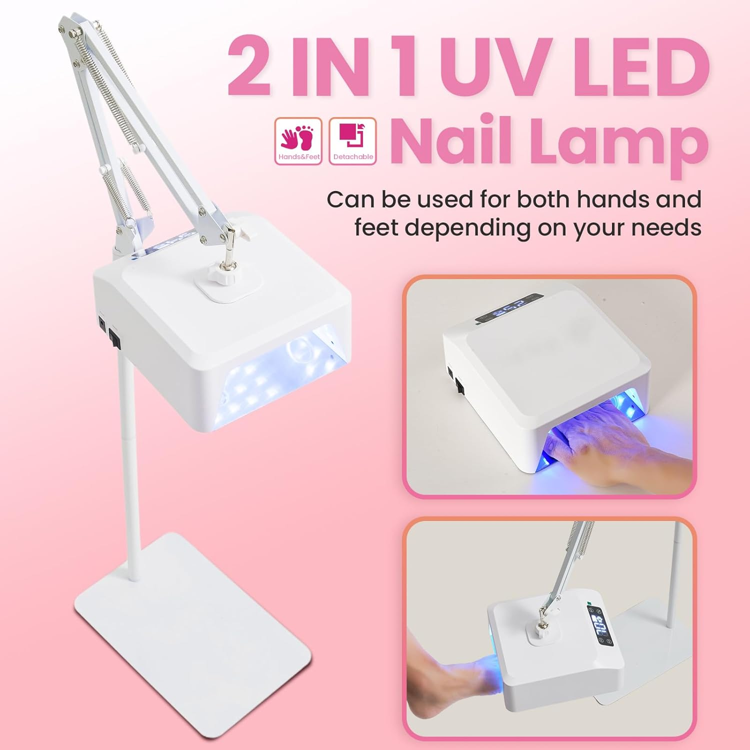 Eccuslon UV Foot Lamp, 78 W Hanging Pedicure Lamp, Wireless UV Lamp for Feet, LED Nail Lamp on Arm, Wireless Floor Light for Curing Gel Nail Polish (Whole Floor Lamp) image number 4