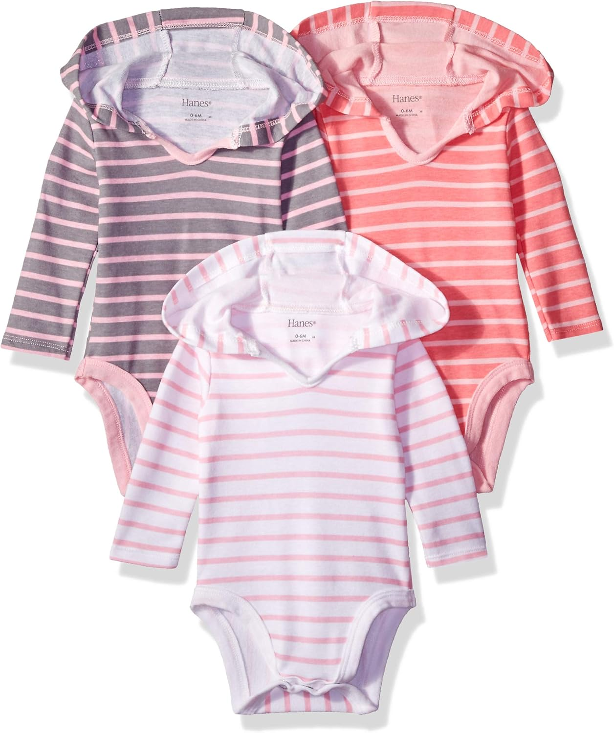 Hanes Unisex-Baby Hanes Baby Bodysuits, Ultimate Baby Flexy Hoodie Long Sleeve Bodysuit, Babies and Toddlers, 3-Pack