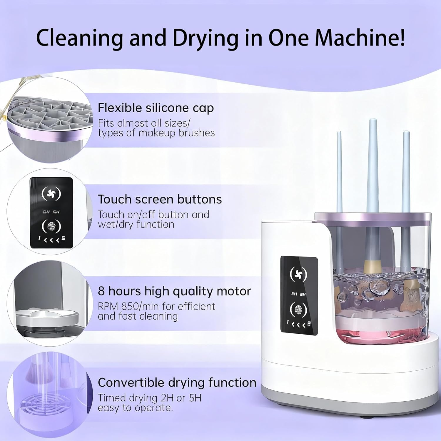 Zoltrax Makeup Brush Cleaner Machine,3 in 1 Automatic Brushes with Makeup Brush Dryer and Holder,Portable USB Cosmetic Brushes Cleaner Tool for All Size Makeup Brushes,Contour, Eyeshadow,Blush Brush image number 1