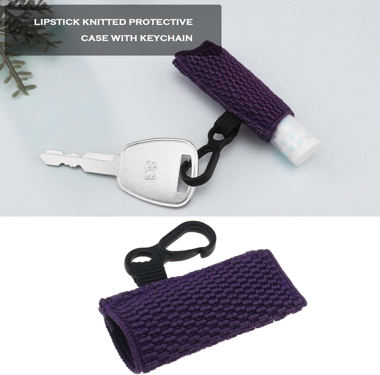 SING F LTD 3Pcs Lip Balm Holder Lipstick Sleeve Chapstick Sleeve Holder Tight-Knit Elastic Lipstick Sleeve with Keychain(Purple/Pink/Green) image number 6