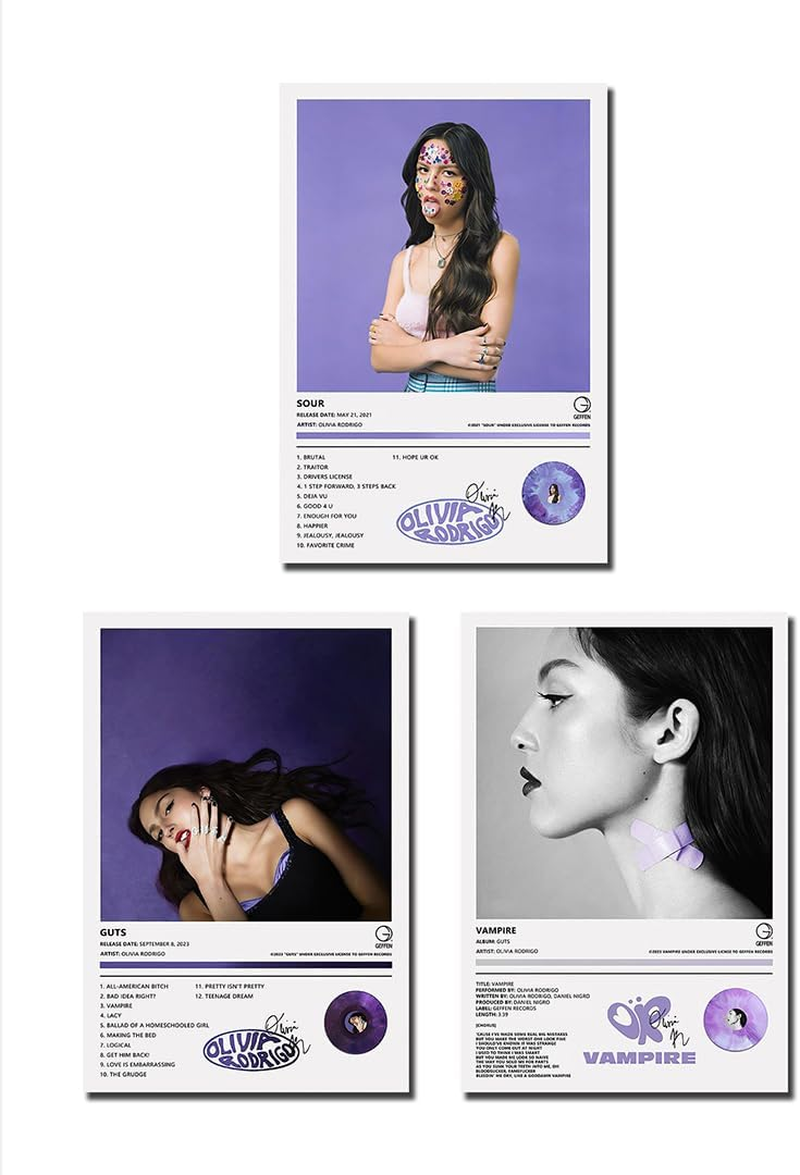 BATWHO Olivia a Set of 3 Canvas Posters - GUTS, SOUR, VAMPIRE Rodrigo Album Aesthetics - 12X18In Unframed Prints image number 2