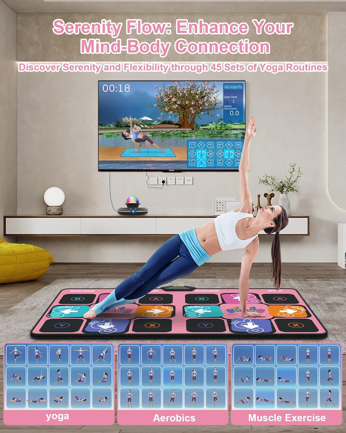 Double Dance Mat, Wireless Dance Mat for TV with Camera, Non-Slip Dance Pad with Wireless Controller, Game Mat Birthday Gifts for Kids Adults Girls Boys (Pink) image number 2