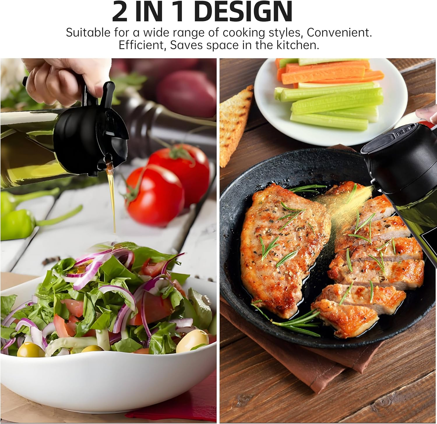 LYCIDAE Oil Sprayer, 2-In-1 Oil Spray Bottle & Dispenser, 16Oz/470Ml Sunlight-Resistant Glass Bottle with Pourer, for Cooking, Salad, Frying, BBQ (470Ml-Black) - Dark Brown image number 5