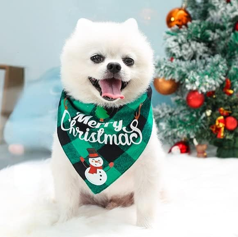 2 Pack Dog Bandana Christmas Classic Plaid Pet Scarf Triangle Bibs Kerchief Merry Christmas Santa Snowman Print Pet Bandana for Medium Large Dogs Pets (Large, Red&Green) image number 5