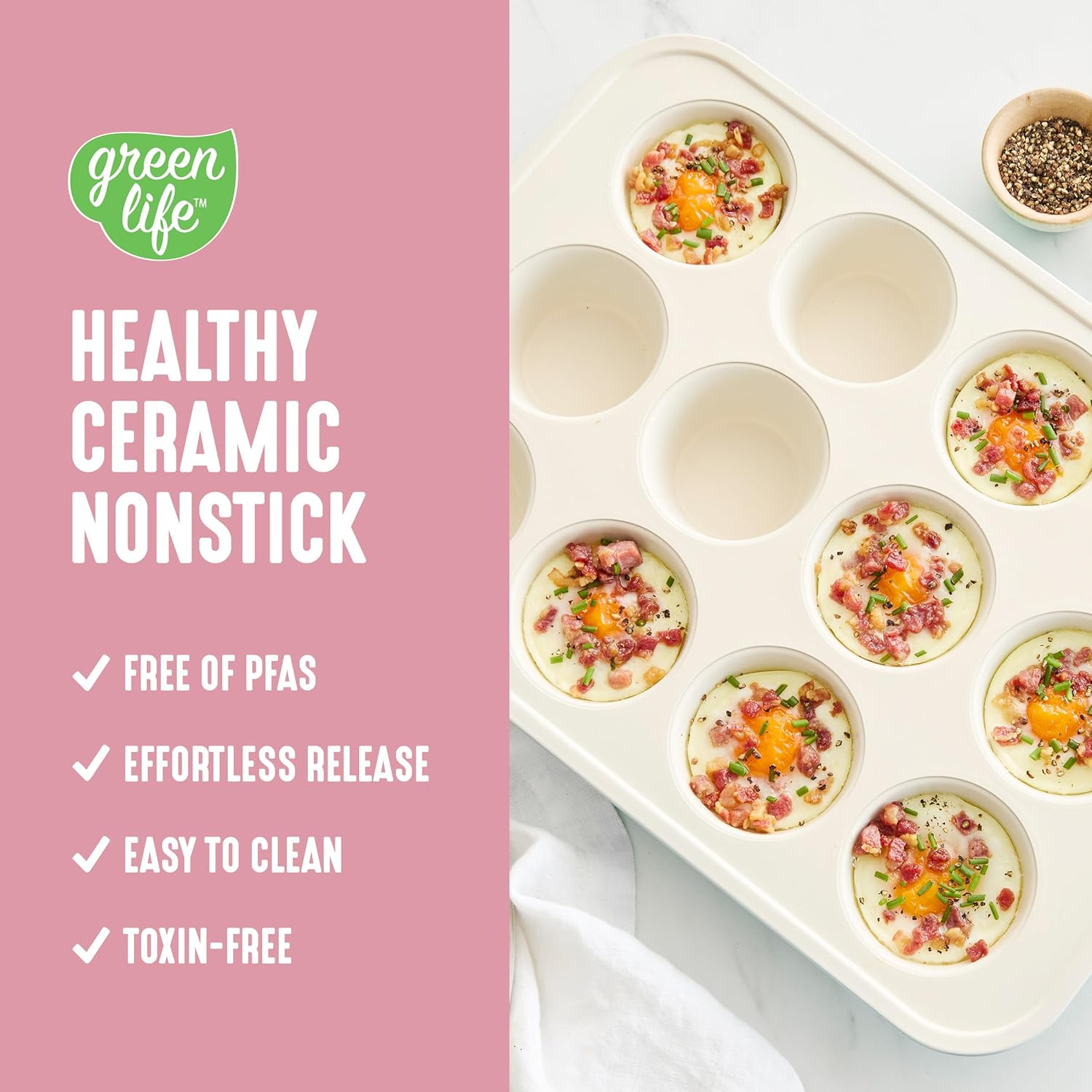 Greenlife Bakeware Healthy Ceramic Nonstick, 12 Cup Muffin and Cupcake Baking Pan, Pfas-Free, Pink image number 5