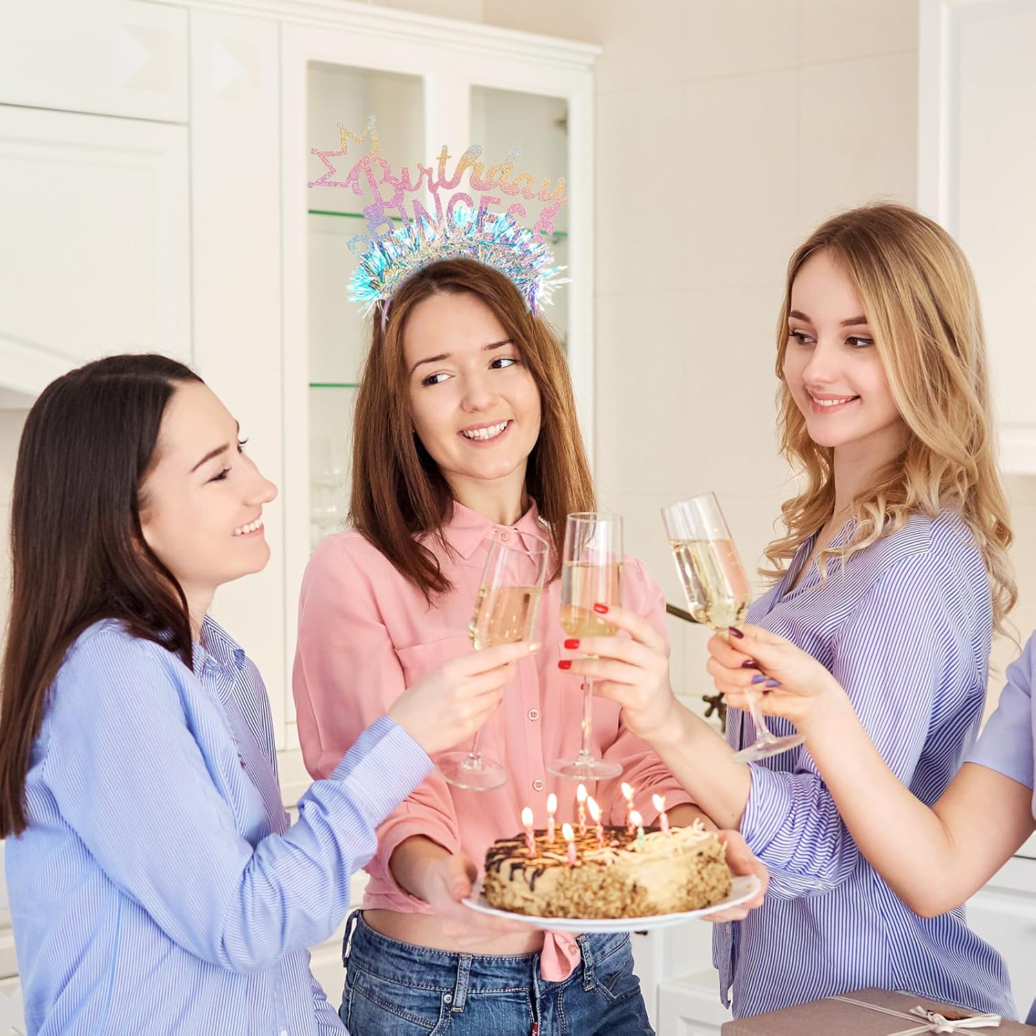 Charmburst Colourful Birthday Crown for Girls, Glitter Headband with Colour Gradient and Fine Fringe for Children'S Birthday, Party or as a Festive Gift image number 6