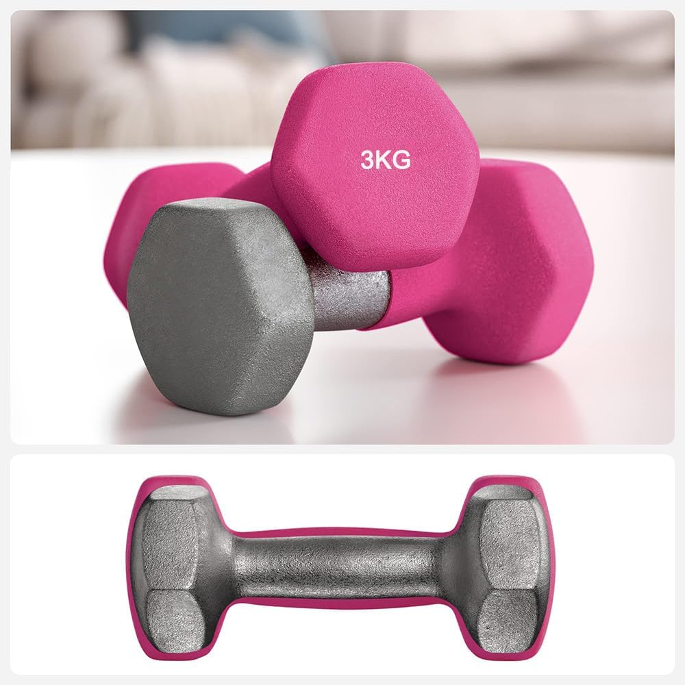 TOMVAES 2Pcs Hanteln Fitness Dumbbell Hexagon Non-Slip Cast Iron Krafttraining Workout Fitnesstraining in 6Kg Pair,Pink image number 1