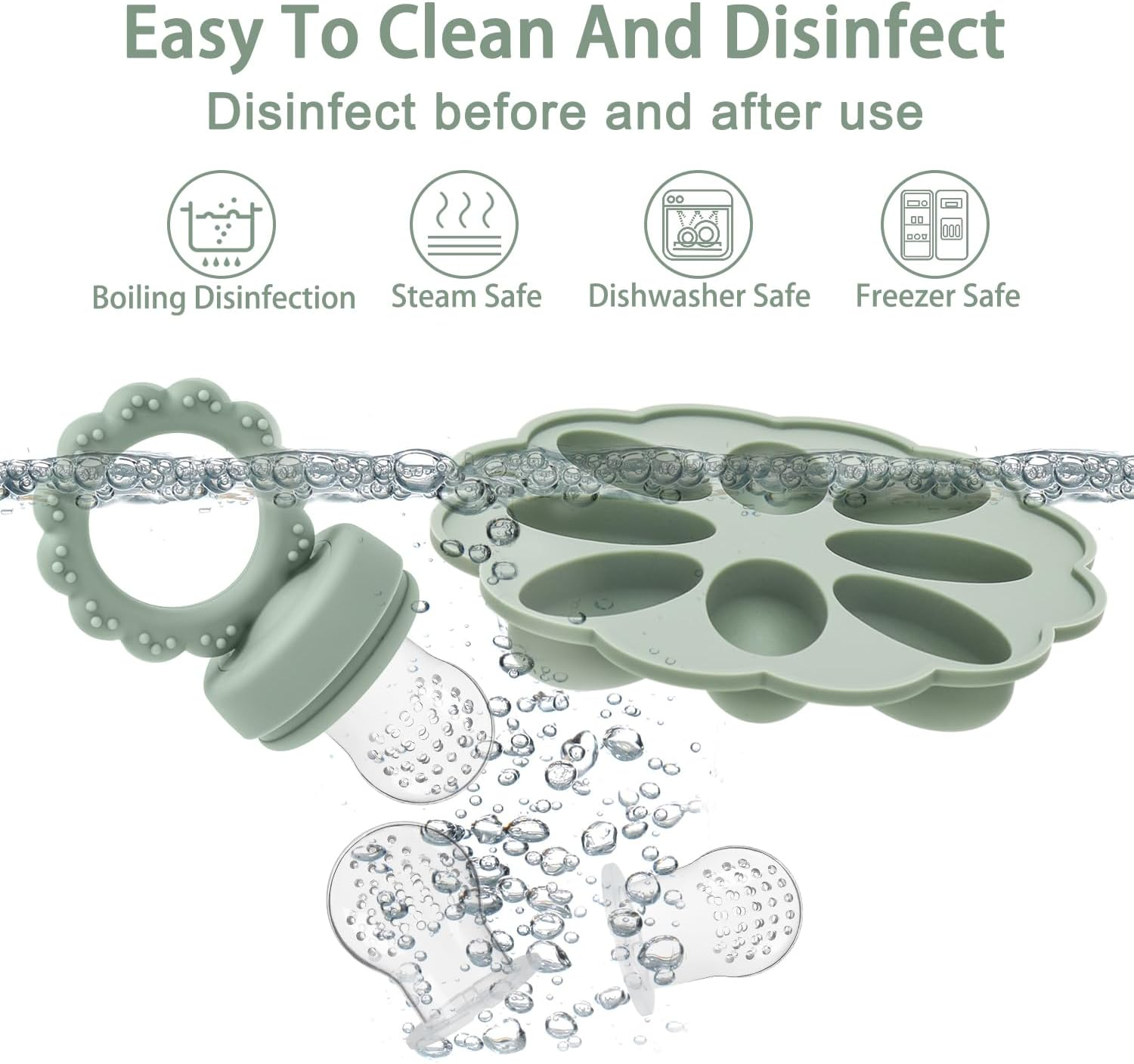 Baby Silicone Fruit Food Feeder Pacifier & Breastmilk Popsicle Freezer Molds,Sunflower Design BPA Free Baby Food Storage Containers Frozen Ice Tray for Baby Feeding Safely, Infant Fruit Teething Toy image number 4