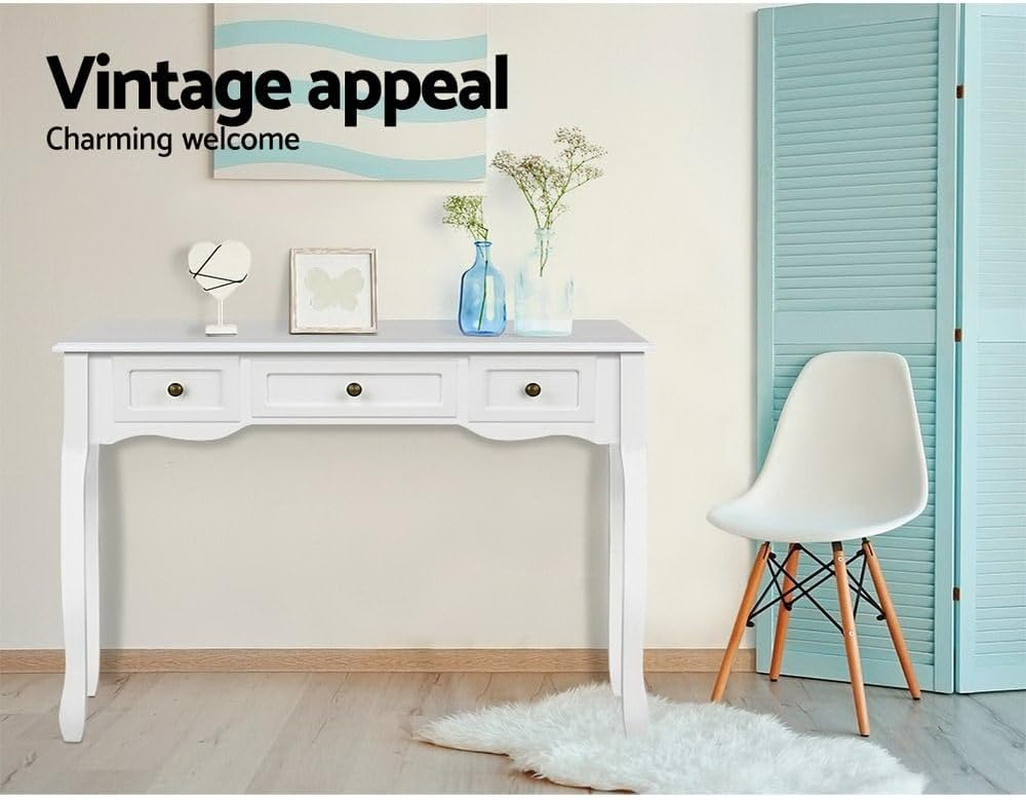 Artiss Console Table, Wood Side Hallway Tables Dressing Vanity Desk Drawers Home Bedroom Office Living Room Entryway Furniture, with 3 Drawer French Provincial Spacious Storage Space White image number 1