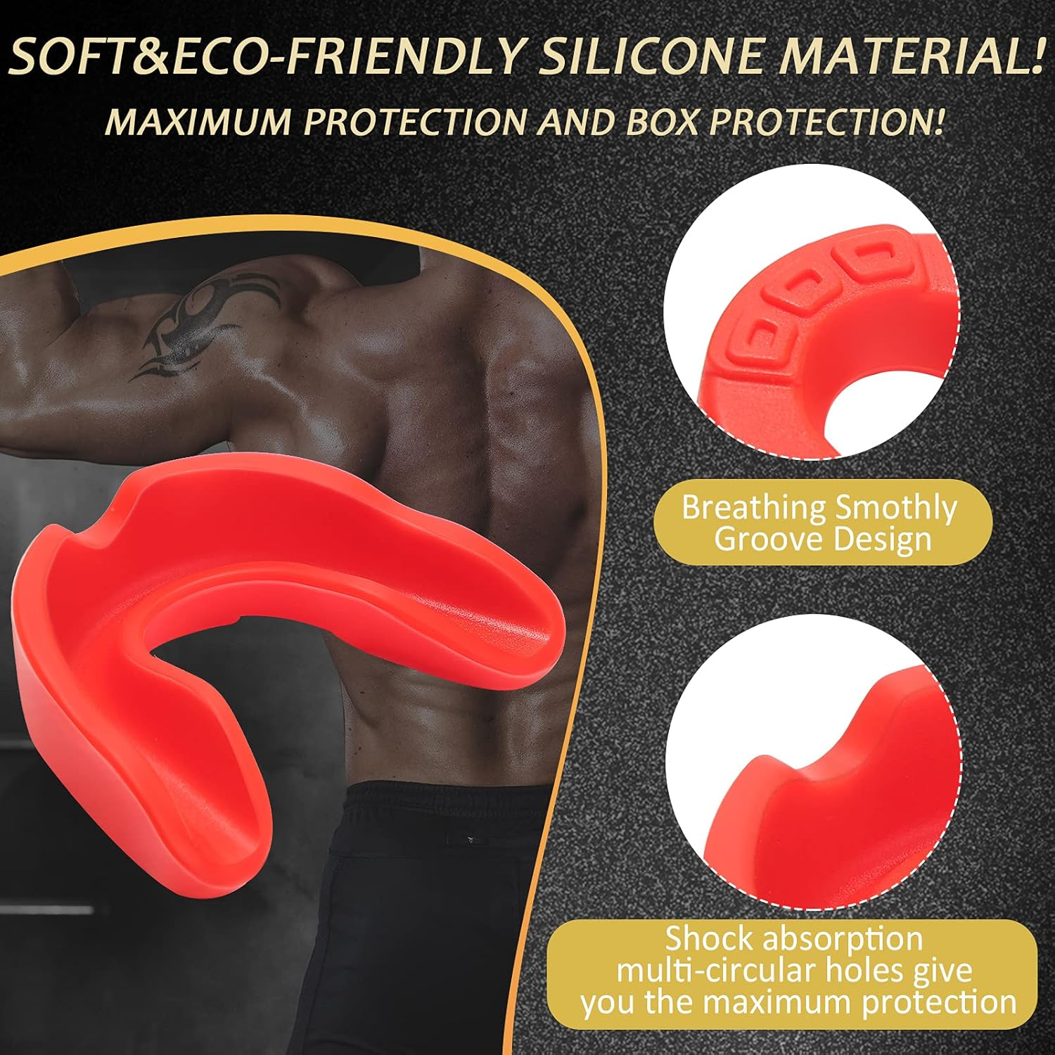 BBTO 6 Pcs Youth Kids Mouth Guard for Sports, Mouthguard Bulk with Case, Boy Girl Athletic Mouth Guard for Football Boxing Hockey Karate Basketball(Classic Style,Red, Blue, White, Black, Yellow, Pink) - Black image number 7