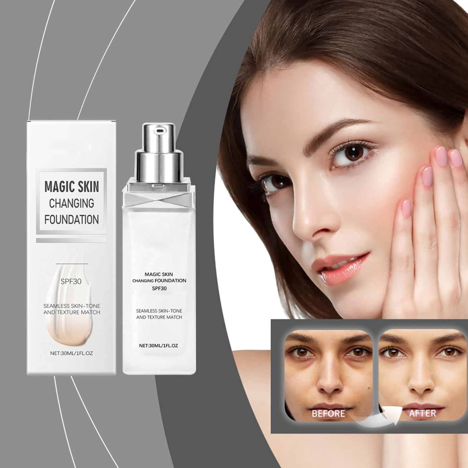 Gihioue Color Changing Mature Skin Foundation | Skin Matching Foundation - SPF 30 Hydrating Concealer Coverage Cream Natural Tone Correcting Glow for Women