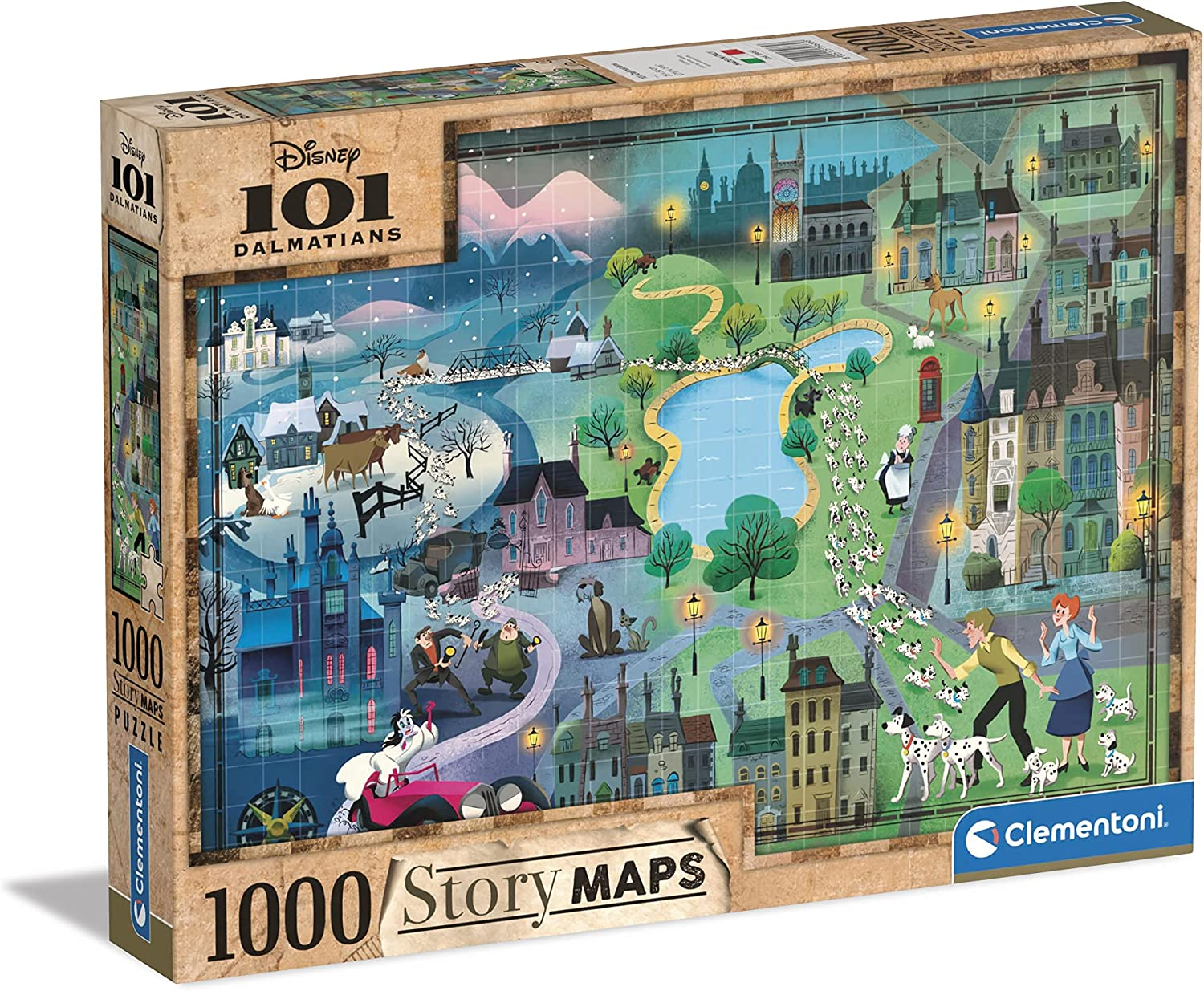 Clementoni 39665 Disney Maps 101 Dalmatians 1000 Pieces, Made in Italy, Jigsaw Puzzle for Adults, Multicolor, Medium image number 1