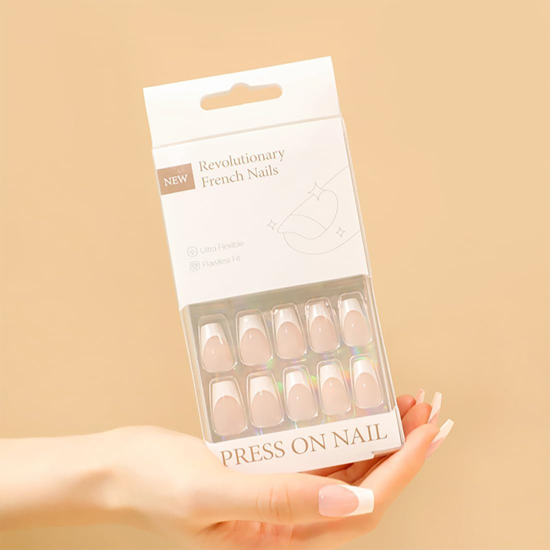 30 PCS White French Tip Press on Nails Nude False Nails Glossy Medium Fake Nails Full Cover Stick on Nails for Women and Girls Daily Wear