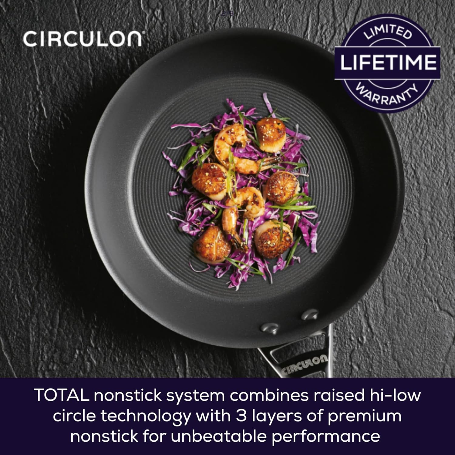 Circulon Infinite 36 Cm Nonstick Wok with Stainless Steel Lid, Induction Compatible, Dishwasher and Oven Safe, Black image number 3