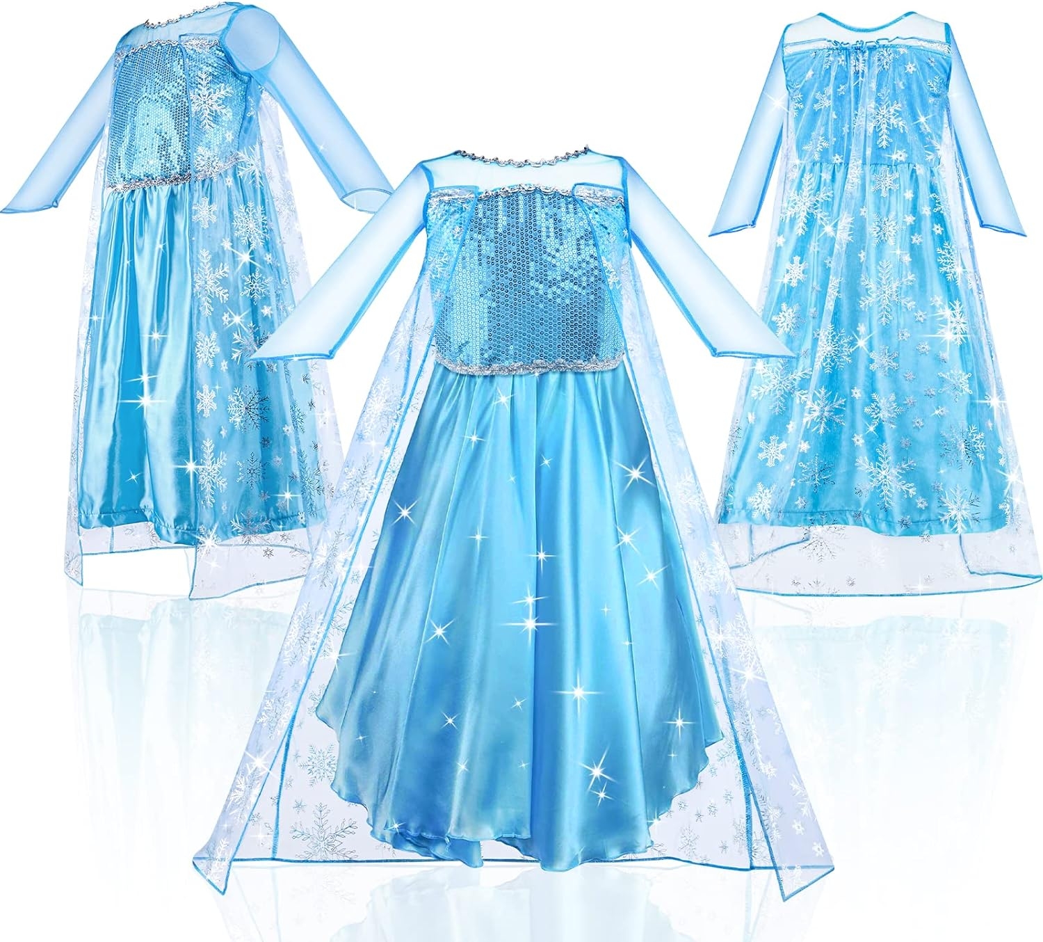 URAQT Elsa Costume Children'S Girls, 9-Piece Set Elsa Dress Children with Crown Tiara Gloves Magic Wand for Christmas Fancy Dress Carnival Halloween Birthday Party (130) image number 6