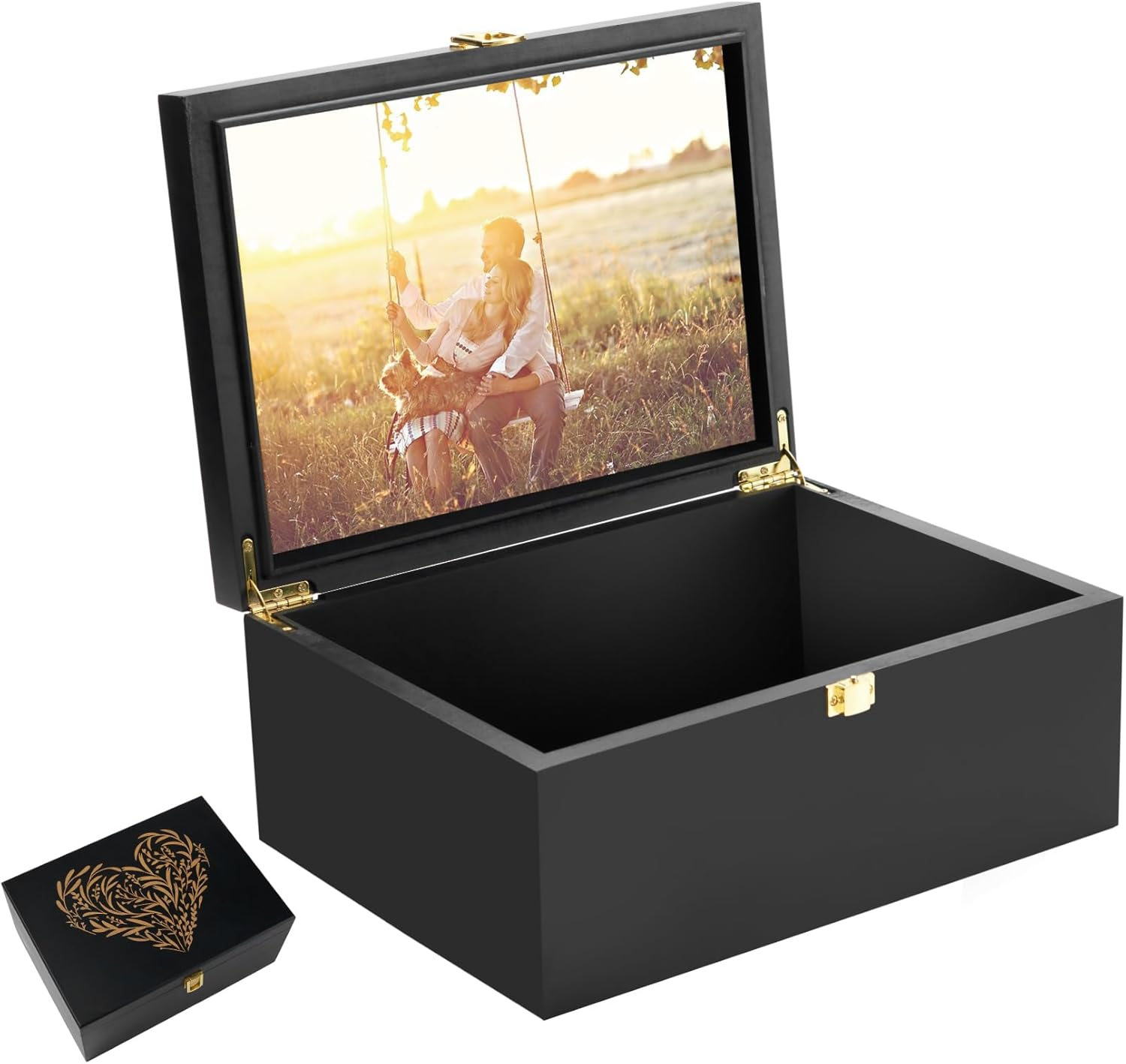 Larger Wooden Memory Keepsake Boxes with Hinged Lids and a Photo Frame inside the Lid - Decorative Storage Box with a Hinge Lids for Picture Letter Time Capsule - 5.3&ldquo;*8.6&rdquo;*11.7&ldquo; Off-White