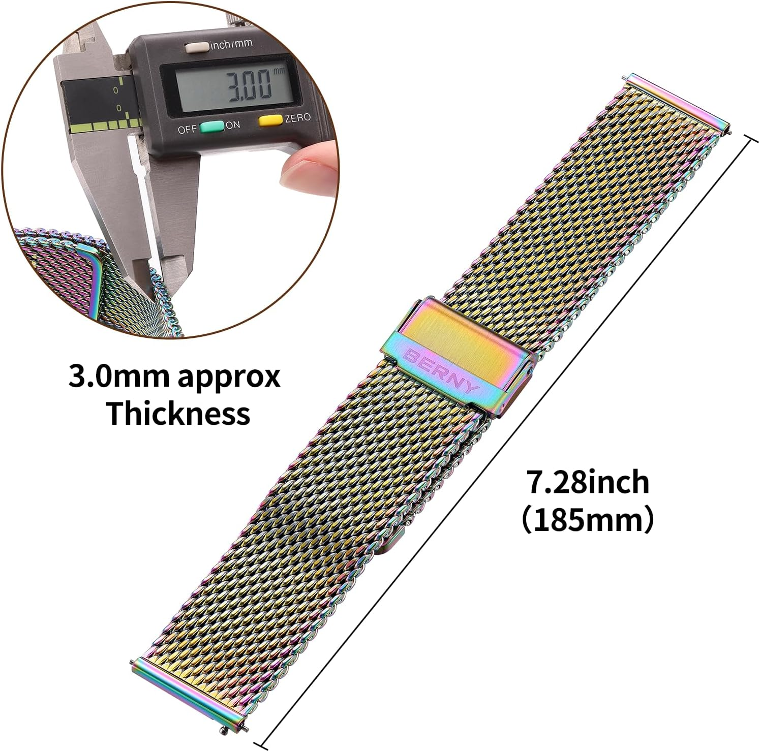 BERNY Stainless Steel Mesh Watch Band for Mens Women Quick Release Adjustable Milanese Watch Straps Thick Heavy Duty Metal Bracelet with Safty Clasp Black Silver 18Mm 20Mm 22Mm 24Mm image number 5