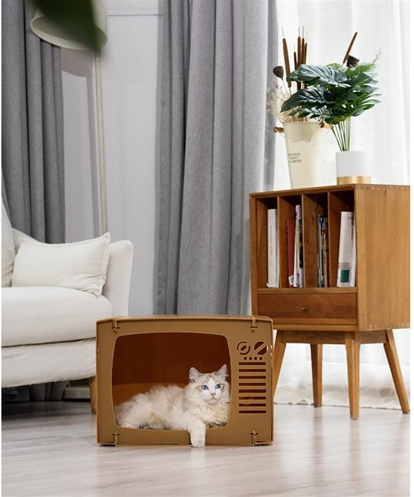 Imitation Wood Cat House with Scratching Board Removable Kitten Cube Apartment Imitation Wood Cat Furniture Bed image number 1