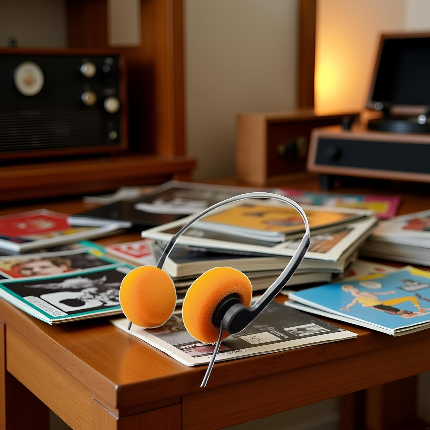 Calsgkspray Orange Retro Over-Ear Headphone,Vintage Feelings Underwire Headphone,Retro Lightweight Earphones,Hi-Fi Stereo Earphone Headset,Walkman Headphone and Earbuds Small and Light image number 4