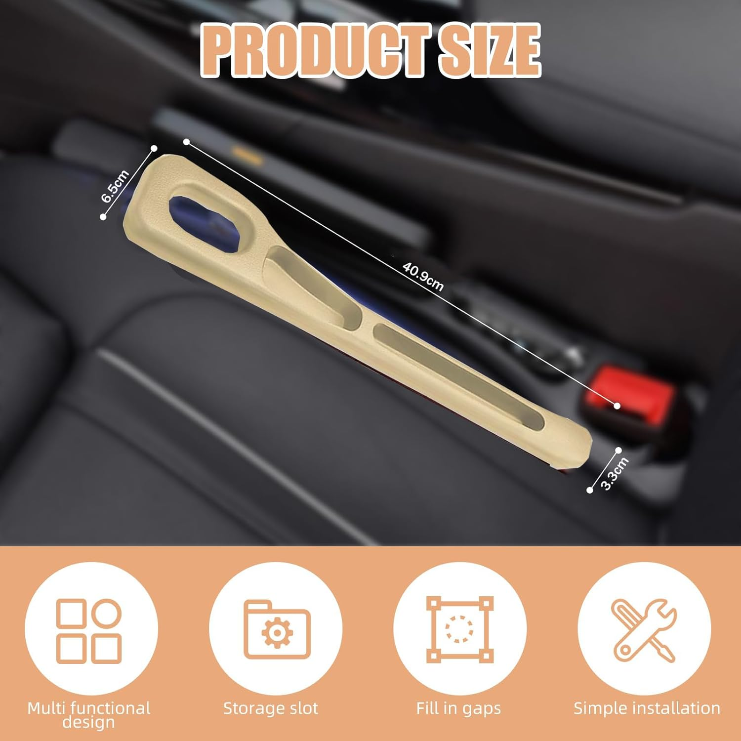 2Pcs Car Seat Gap Filler with Silicon Wipe Cover, 2025 Upgraded Car Seat Gap Organizer Storage Box,Fills the Gap between the Seat and Console, Suitable for Cars, SUV and Trucks,Beige - Beige image number 6