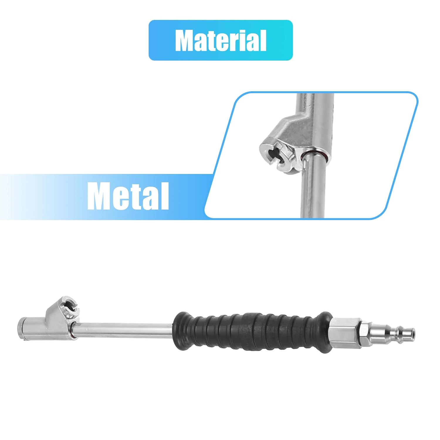 Uxcell 1 Set Metal Dual Head Car Air Tire Tyre Inflator Chuck Valve Silver Tone Black for Tire Inflator Gauge and Air Compressor Accessories image number 2