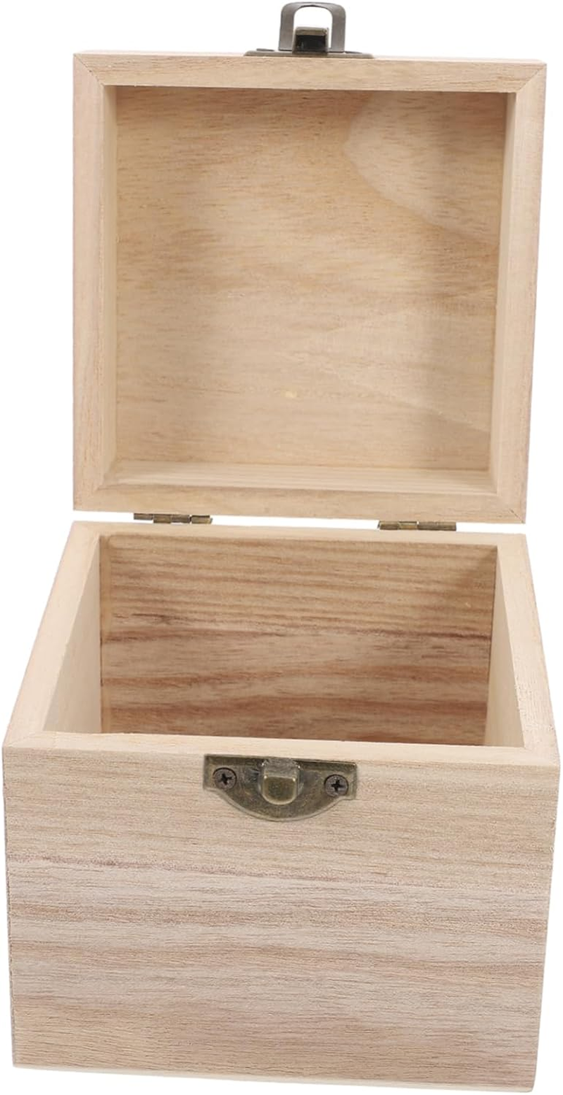 Luxurious Unfinished Wood Square Box Lock Decorative Storage for Jewelry Watch Craft Keepsake Lids Home Decoration image number 4