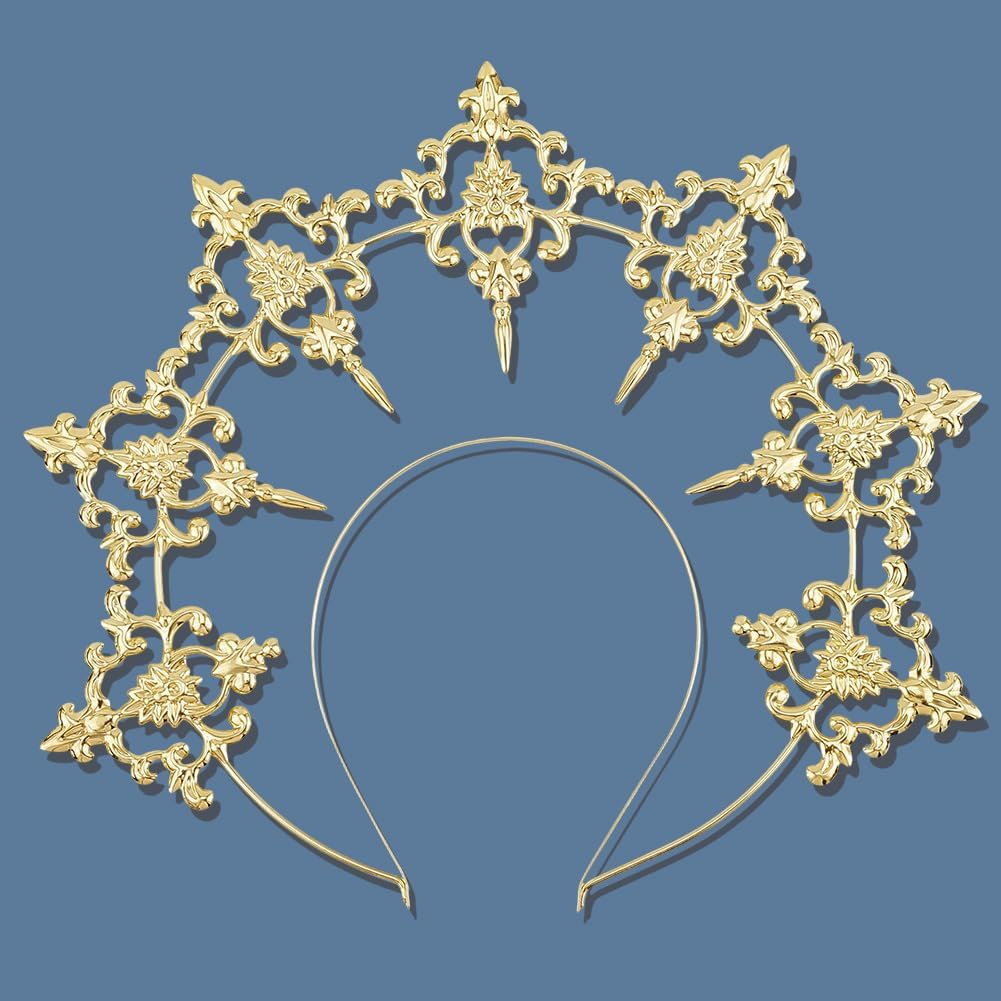 CABODYALS Gold Queen Crown Style Headband Golden Royal Princess Fairy Headpiece Hair Hoop Decor Accessory Plastic Shiny Hairband for Women Christmas Birthday Party Bridal Wedding Halloween Role image number 3