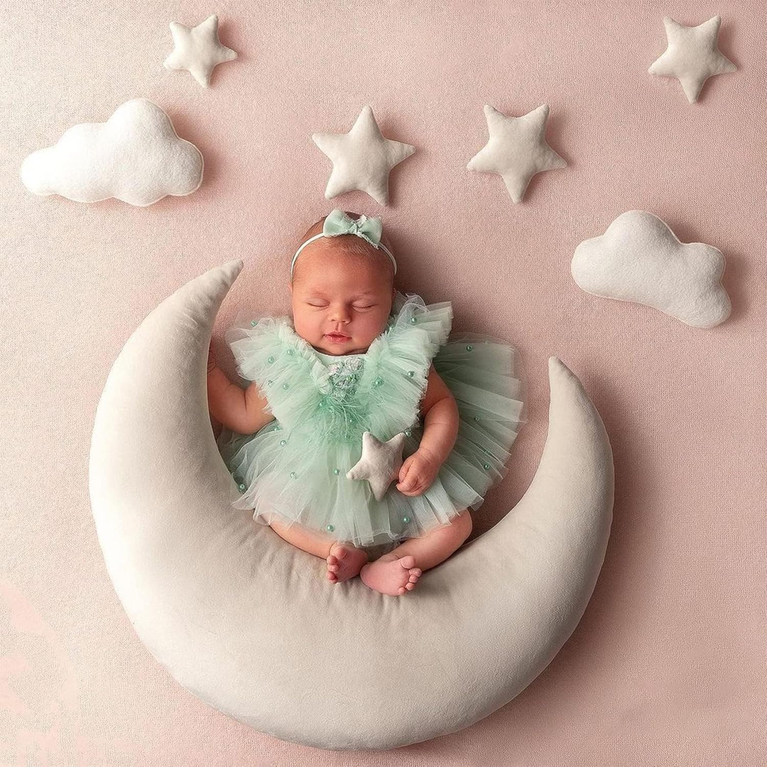 Moon Star Pillow Newborn Posing Pillow Newborn Photography Posing Pillows Infant Photography Props Set (White) image number 4