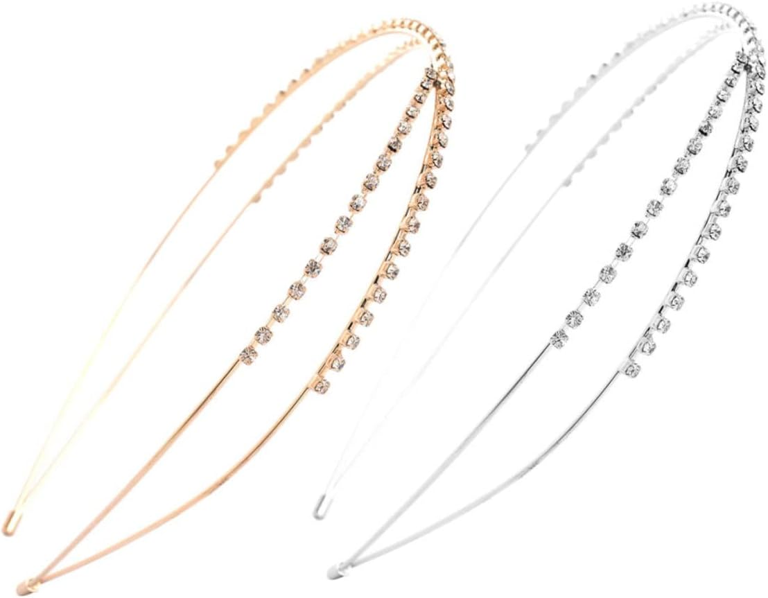 Mikinona 2Pcs Jewelled Headband Rhinestone Women Headband Shiny Bead Hair Bridal Hair Accessories