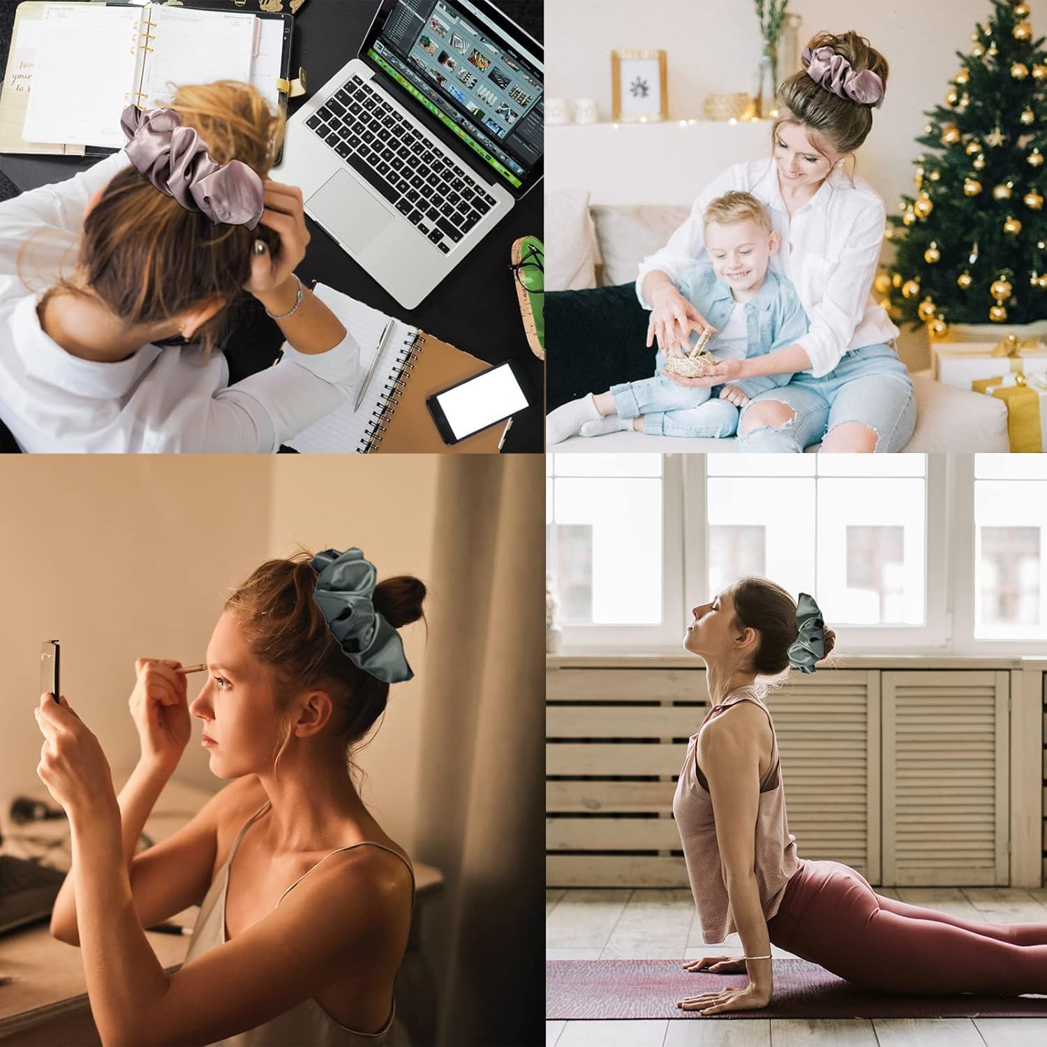 Satin Heatless Curling Scrunchie, 1Pc No Heat Scrunchie Hair Curler Ponytail Hairband,Lazy Scrunchie Hair Curler Hairband, Green image number 2