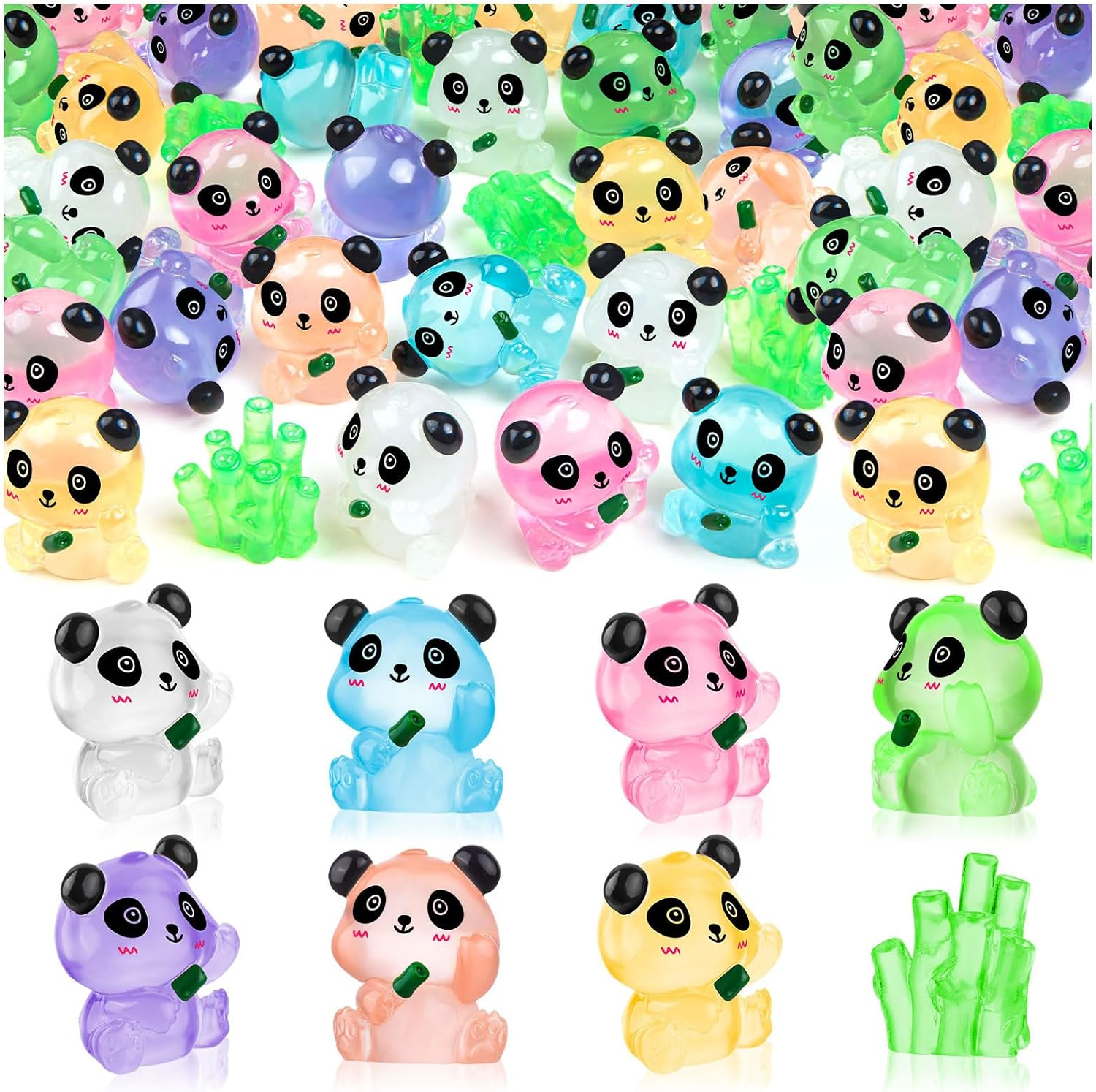 SYWHXY 20PCS Luminous Mini Resin Panda Cute Panda Figurines Miniature, Glow in the Dark Mini Panda Bamboo Bulk for Cake Topper Micro Landscape Dollhouse Garden DIY (Panda-7Colors) image number 6