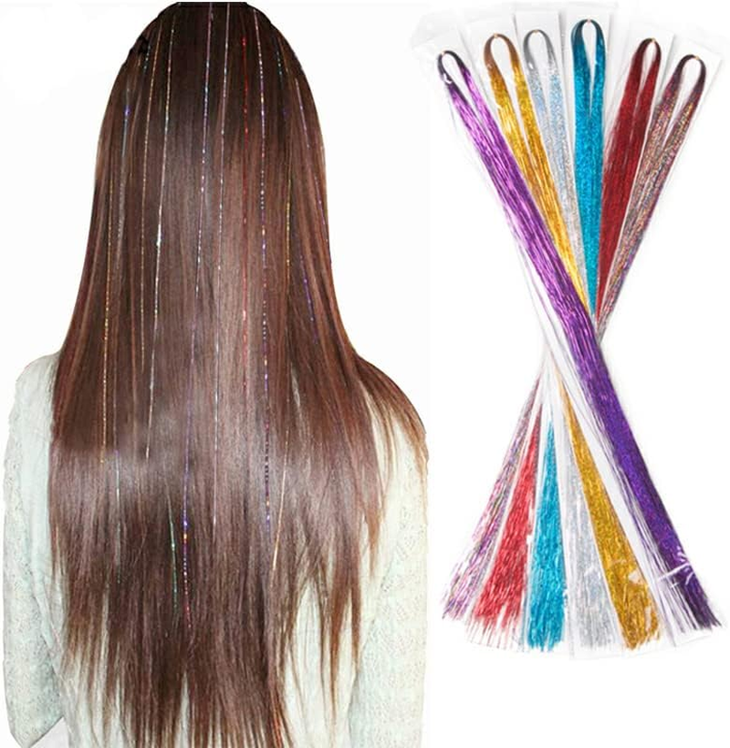 12 Colors Hair Tinsel Kit with Tools, Hair Tinsel Heat Resistant Sparkling Shiny Fairy Extensions for Christmas New Year Halloween Party and Accessories Extensions(Color:Colorful) image number 1