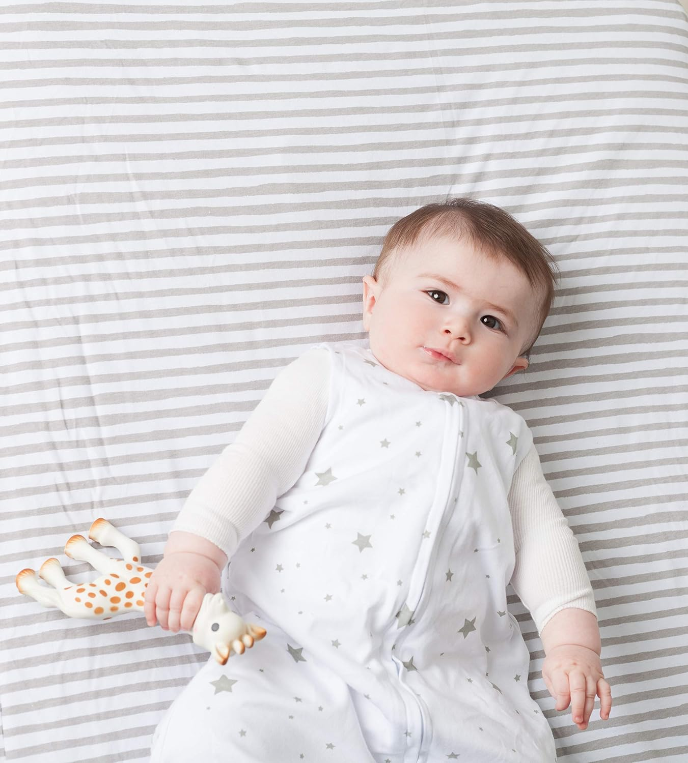 Ely'S & Co Waterproof Crib Sheet | Toddler Sheet No Need for Crib Mattress Pad Cover or Protector I Taupe Splash and Stripes By image number 1