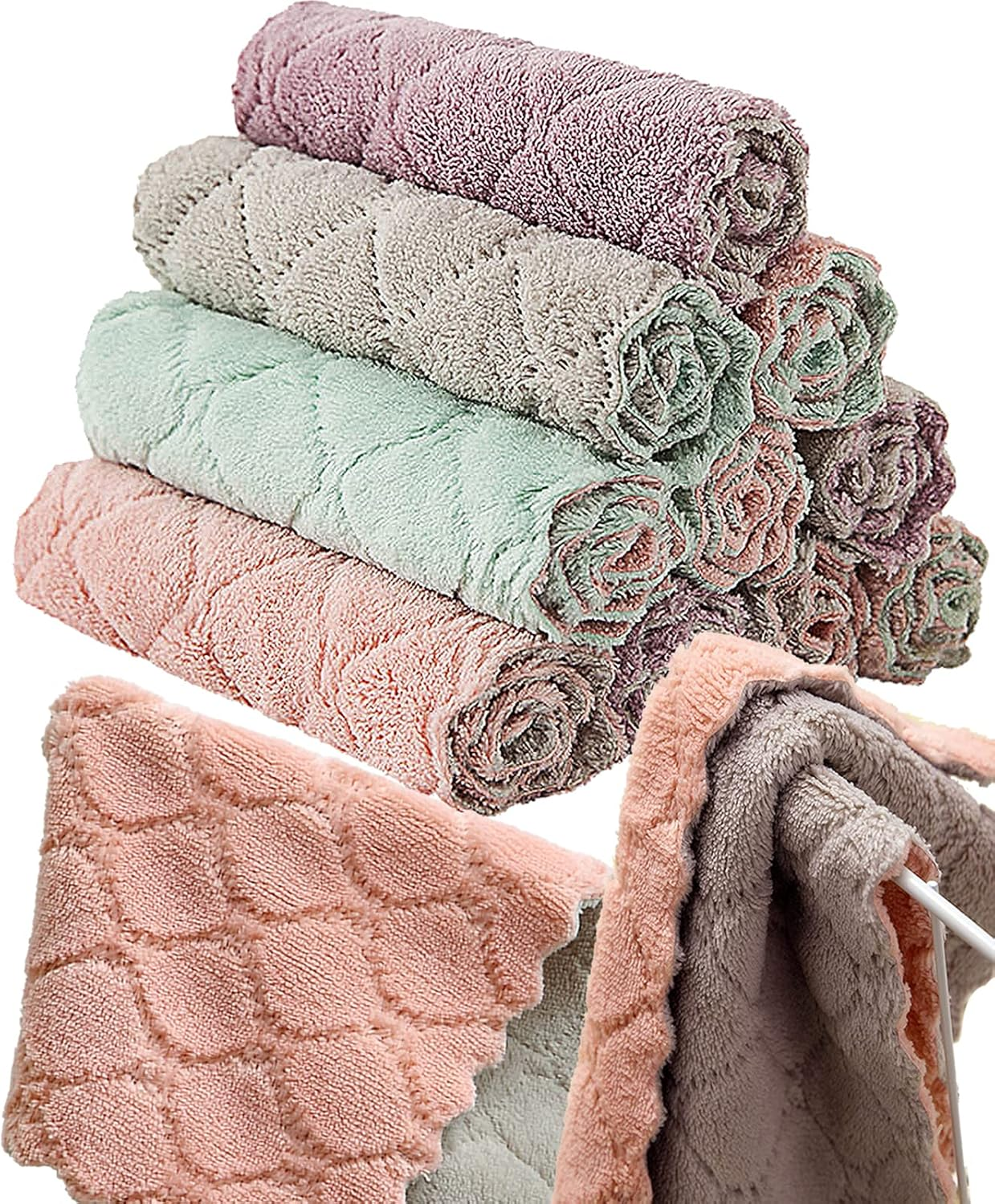 12 Pack Kitchen Towels Quick Dry Washcloths, Coral Velvet Dishtowels Multipurpose Reusable Dish Cloths, Soft Tea Towels Absorbent Cleaning Cloths Double-Sided Microfiber Towel Lint Free Cleaning Rags.