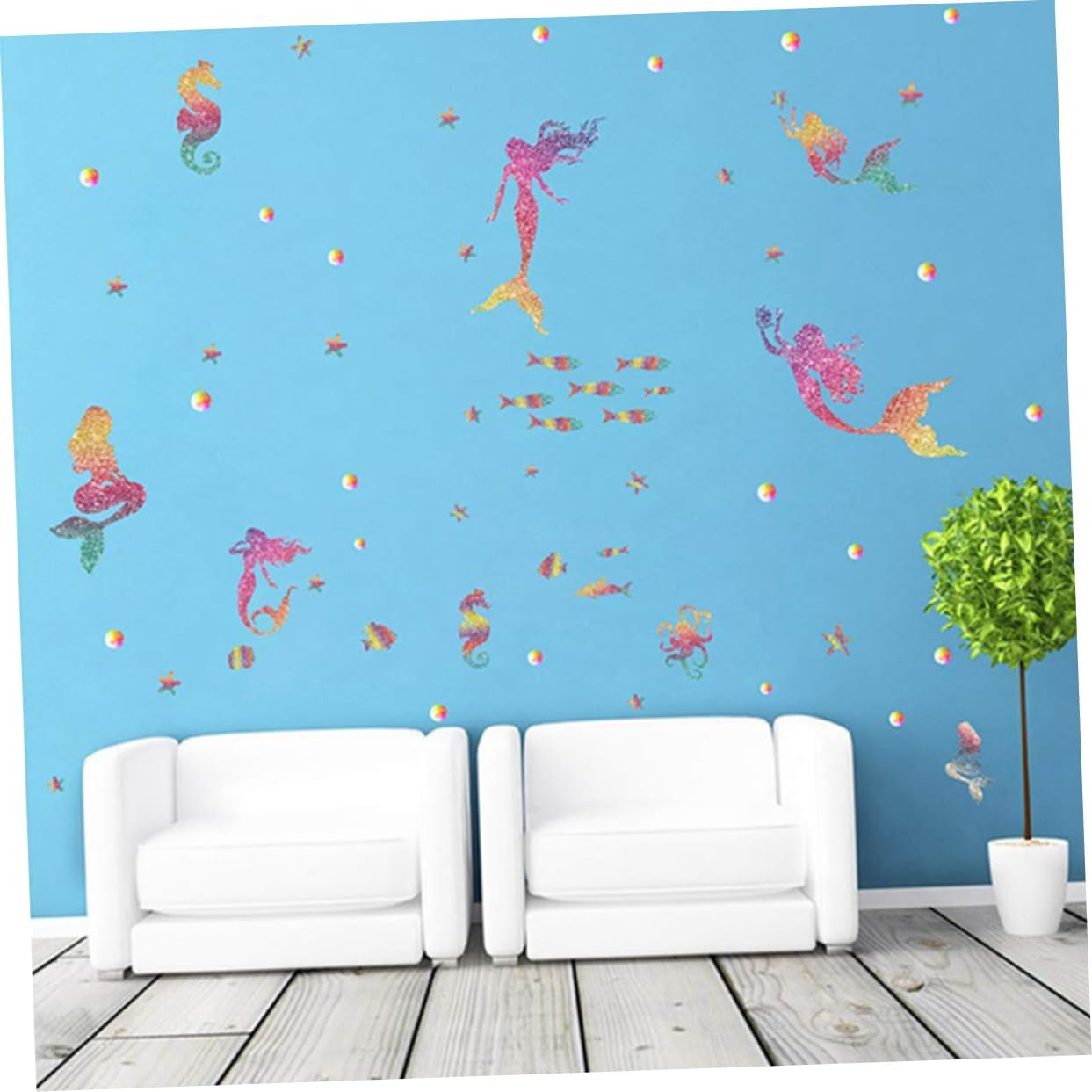 Mermaid Wall Decorations Kids Wall Decals Wall Stickers for Kids Glitter Stickers Mermaid Wall Decorations Sparkle Sticker Pattern Wall Stickers