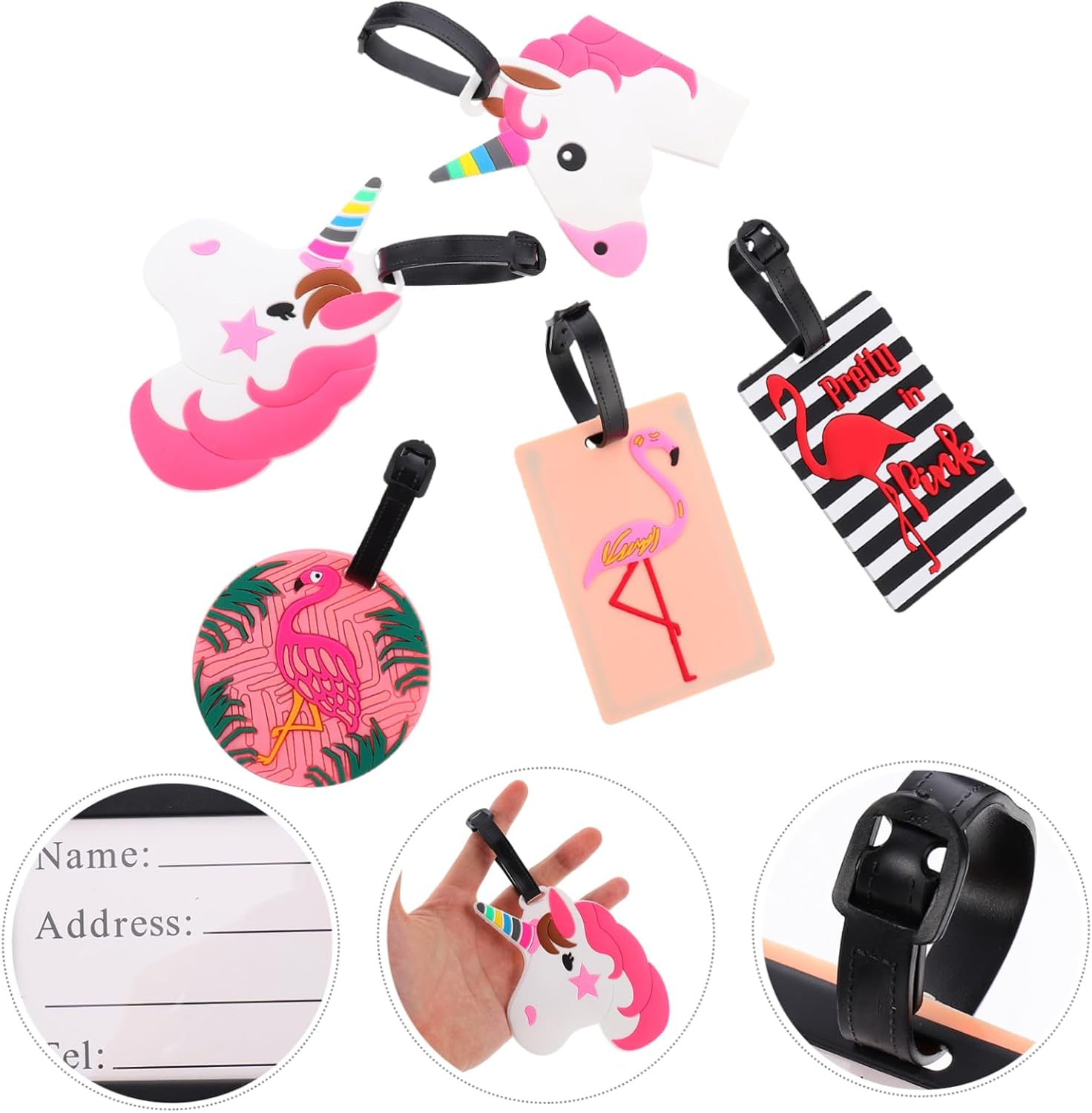 FOMIYES 5Pcs Creative Luggage Tags Set for Travel Suitcase Tag Strap Connector Unique Design Baggage image number 4