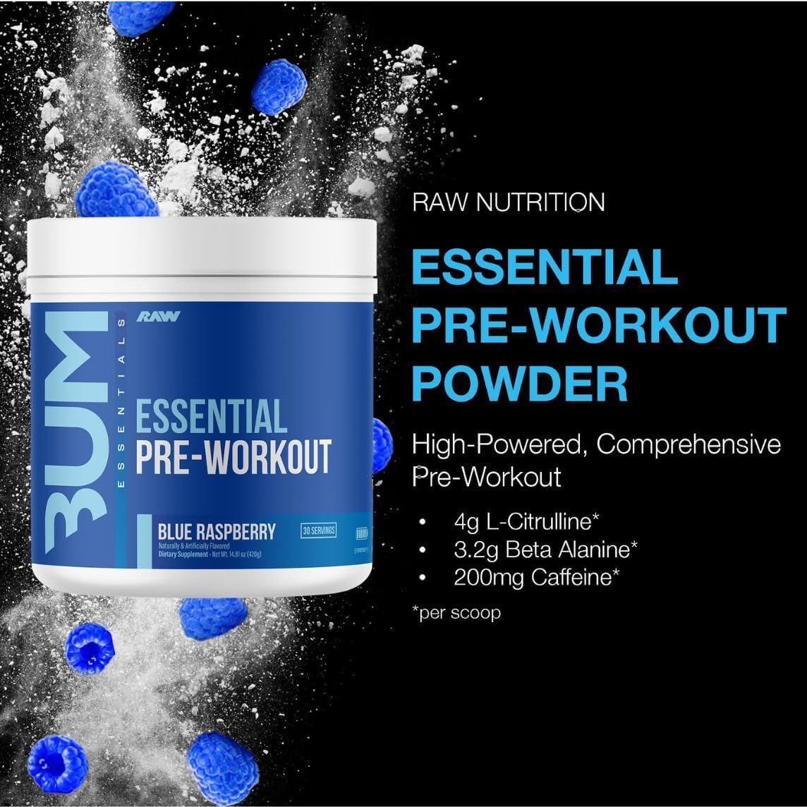 Raw Nutrition CBUM Blue Raspberry Essential Pre Workout Powder 408 G image number 1