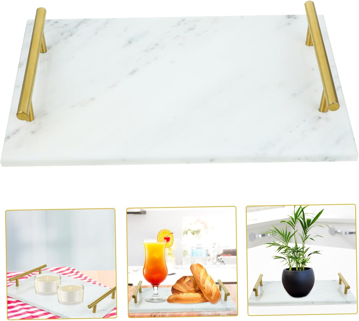 Didiseaon Marble Serving Tray Handles Marble Food Tray 30X20Cm Multipurpose Storage Plate for Kitchen and Dining image number 2