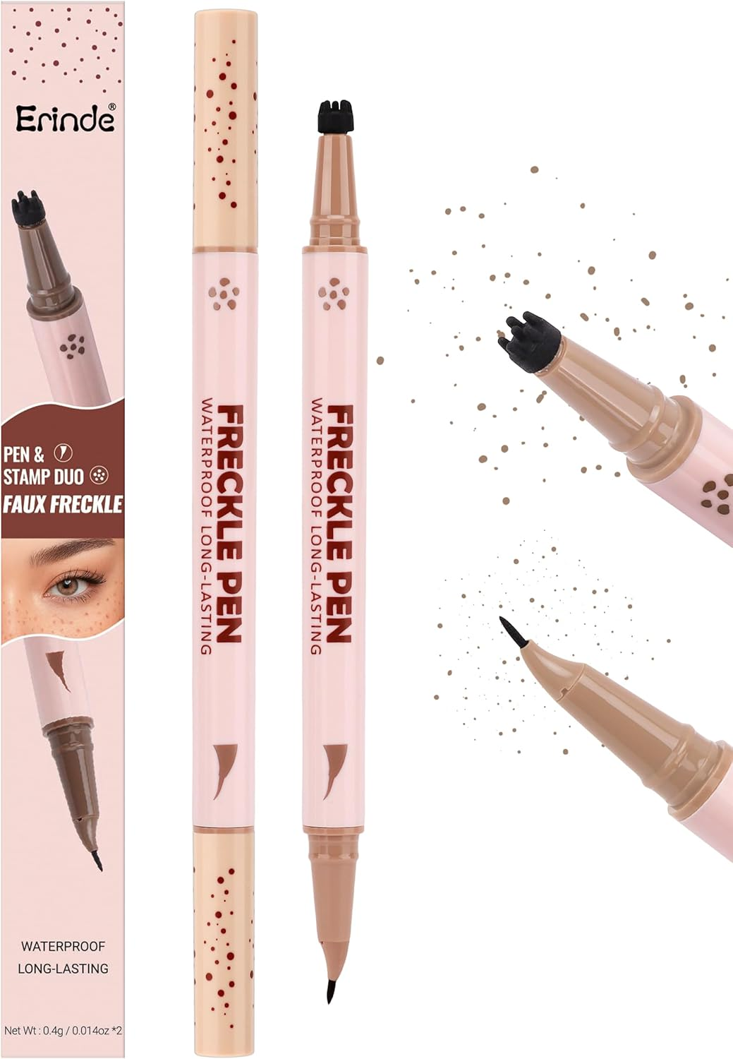 Erinde Natural Freckle Pen Makeup, 2-In-1 Dual Ended Faux Freckle Stamp & Microblading Freckle Pen, Long - Lasting & Waterproof Quick Dry, Curved Precision Tip for Natural Lifelike,#2
