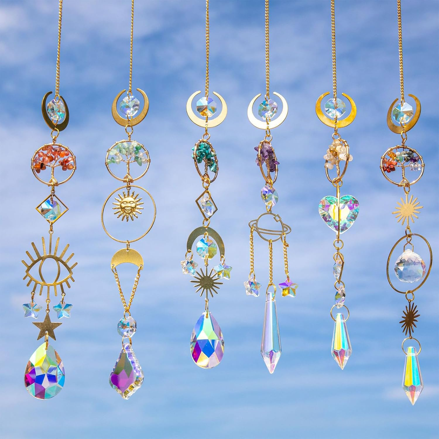 6 Pcs Suncatchers for Garden & Windows Hanging - Rainbow Prism Sun Catchers with Amethyst, Citrine, Carnelian, Green Aventurine, Turquoise, Healing Crystals Home Decor image number 6