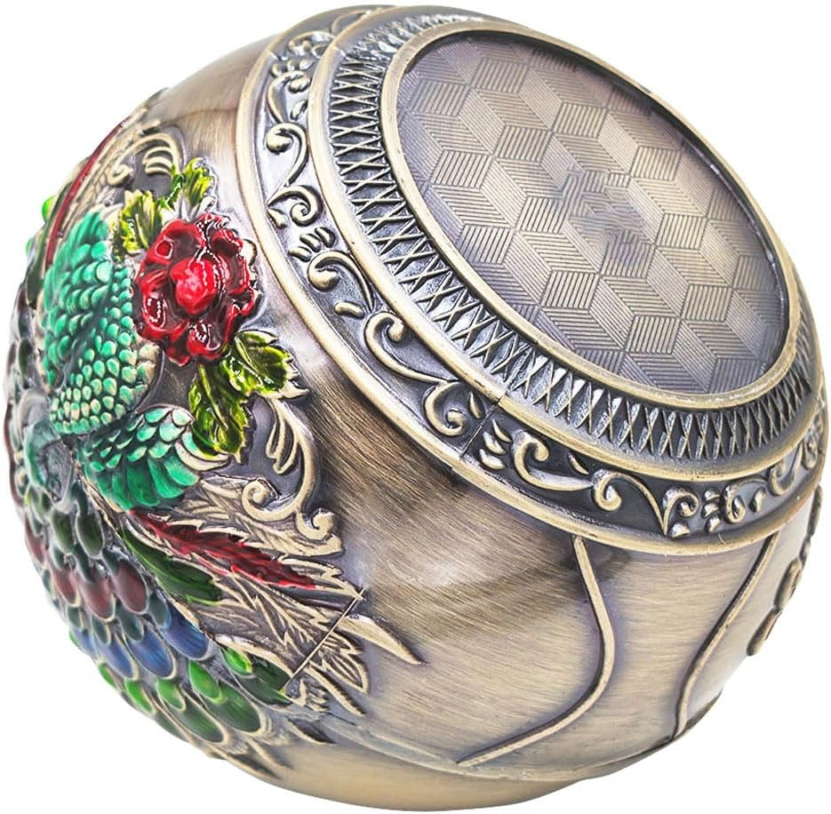 Hourwof Smokeless Ashtray with Lid - Peacock Windproof for Outdoor Patio Balcony, Metal Cigarettes for Home Office Tabletop Decor - Birthday Housewarming Gift, Bronze