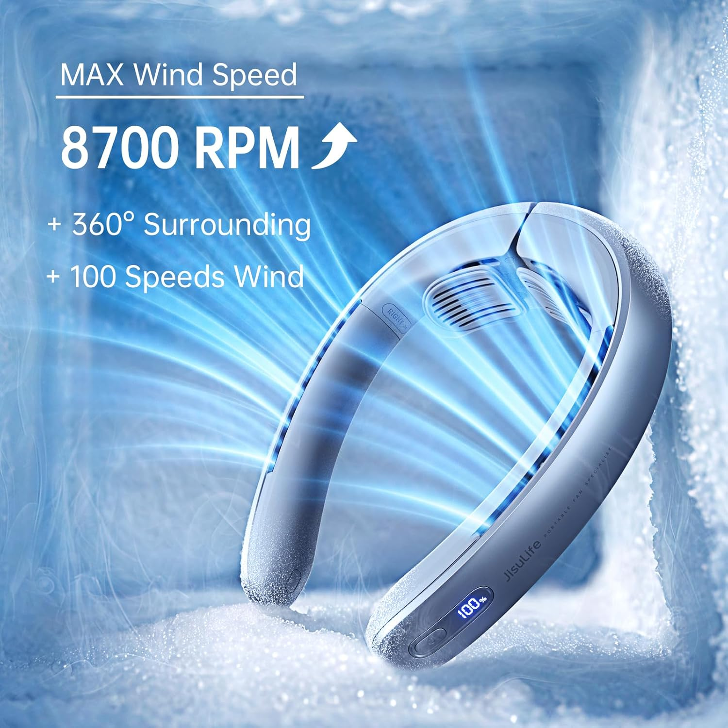 JISULIFE Portable Neck Fan, 5000 Mah Battery Operated Rechargeable Fan, Personal Wearable Fan with Necksupport, 100 Speeds Bladeless Fan with LED Display, Fashionable Gifts for Women Men-Grey image number 6