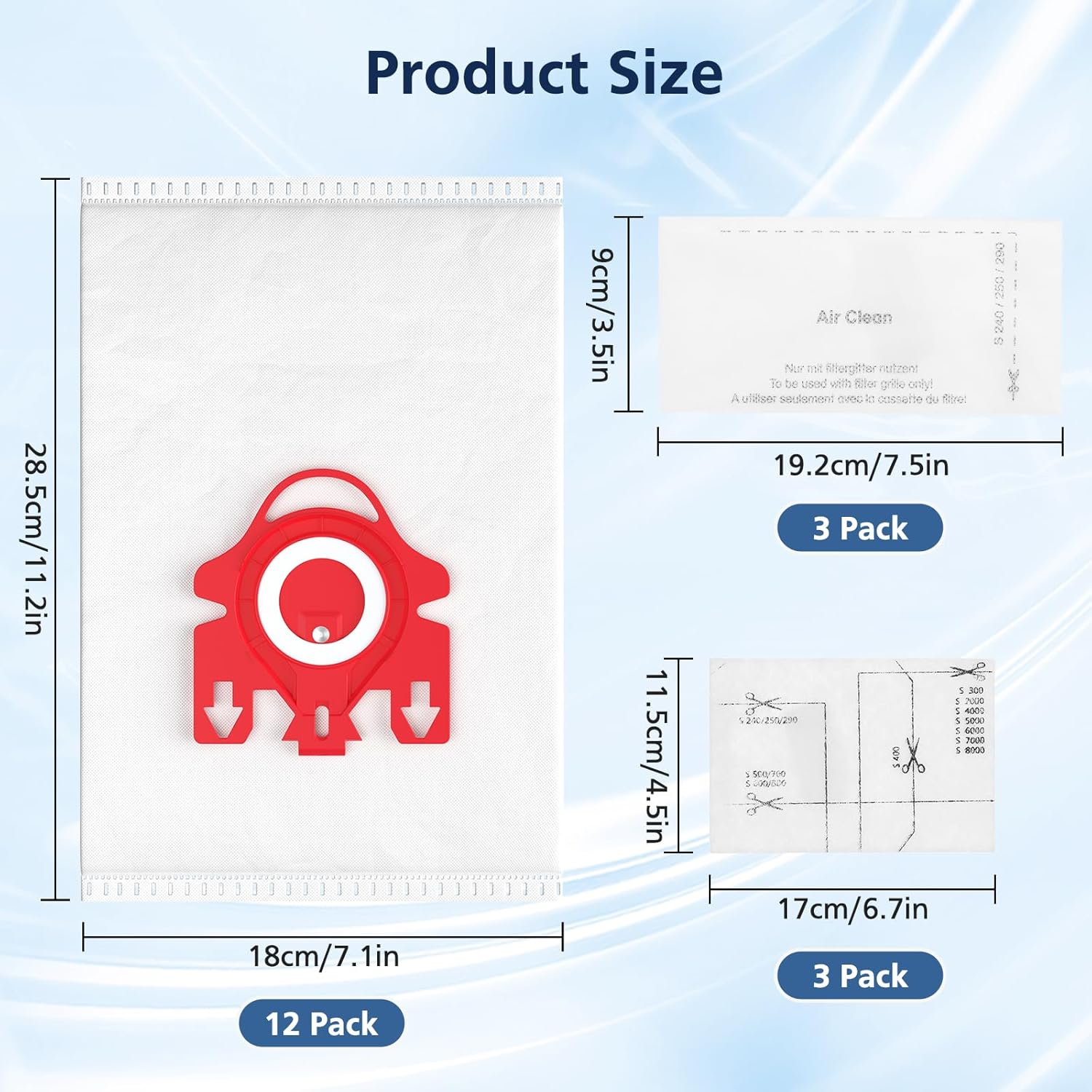 12 Pack 3D Airclean Dust Bags for Miele FJM Vacuum Compact C2 Compact C1 Complete C1 S241 S290 S300I S500 S700 S4 S6 Series Canister Vacuum Cleaner image number 3