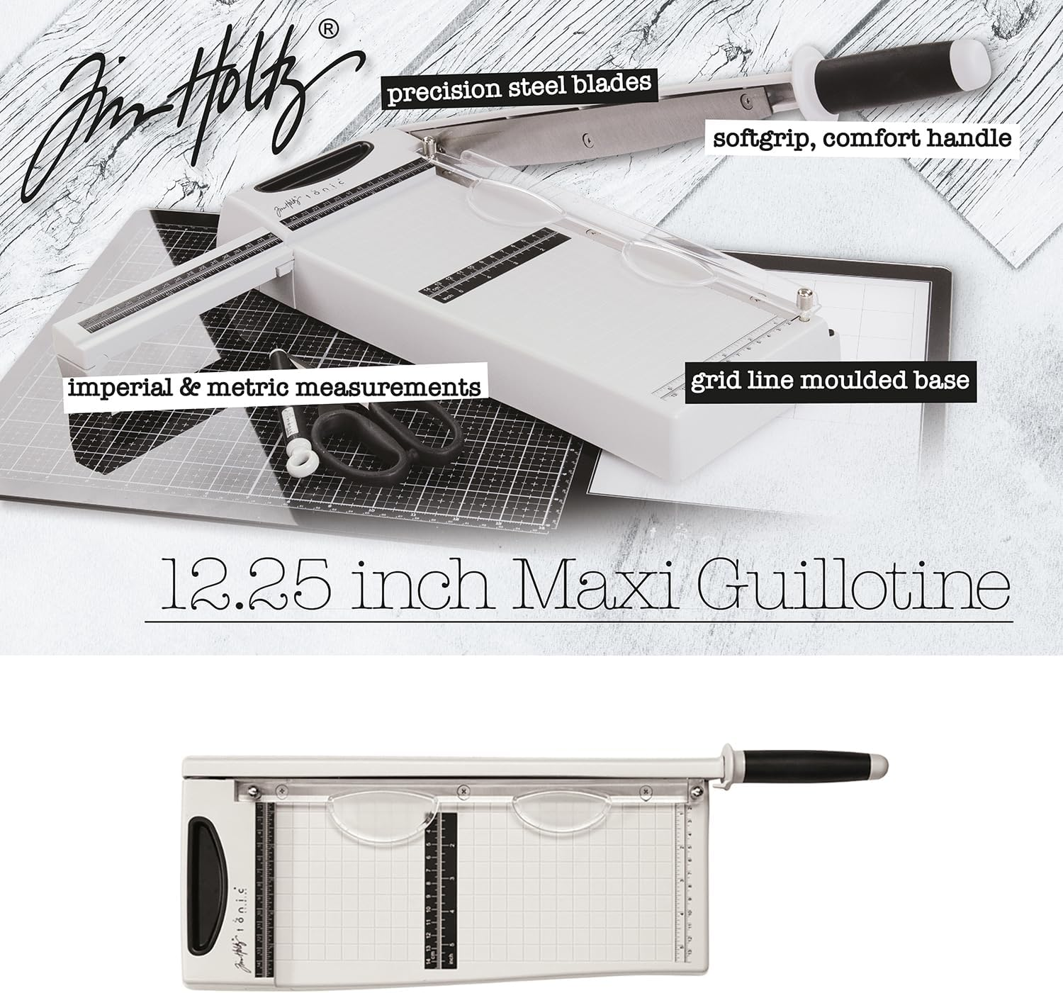 Tim Holtz Paper Cutter Tool - Maxi Guillotine Paper Trimmer for Scrapbooking, Vinyl, and Craft Paper - 12.25 Inch Cutting Length with Extendable Ruler and Grid Lines image number 3