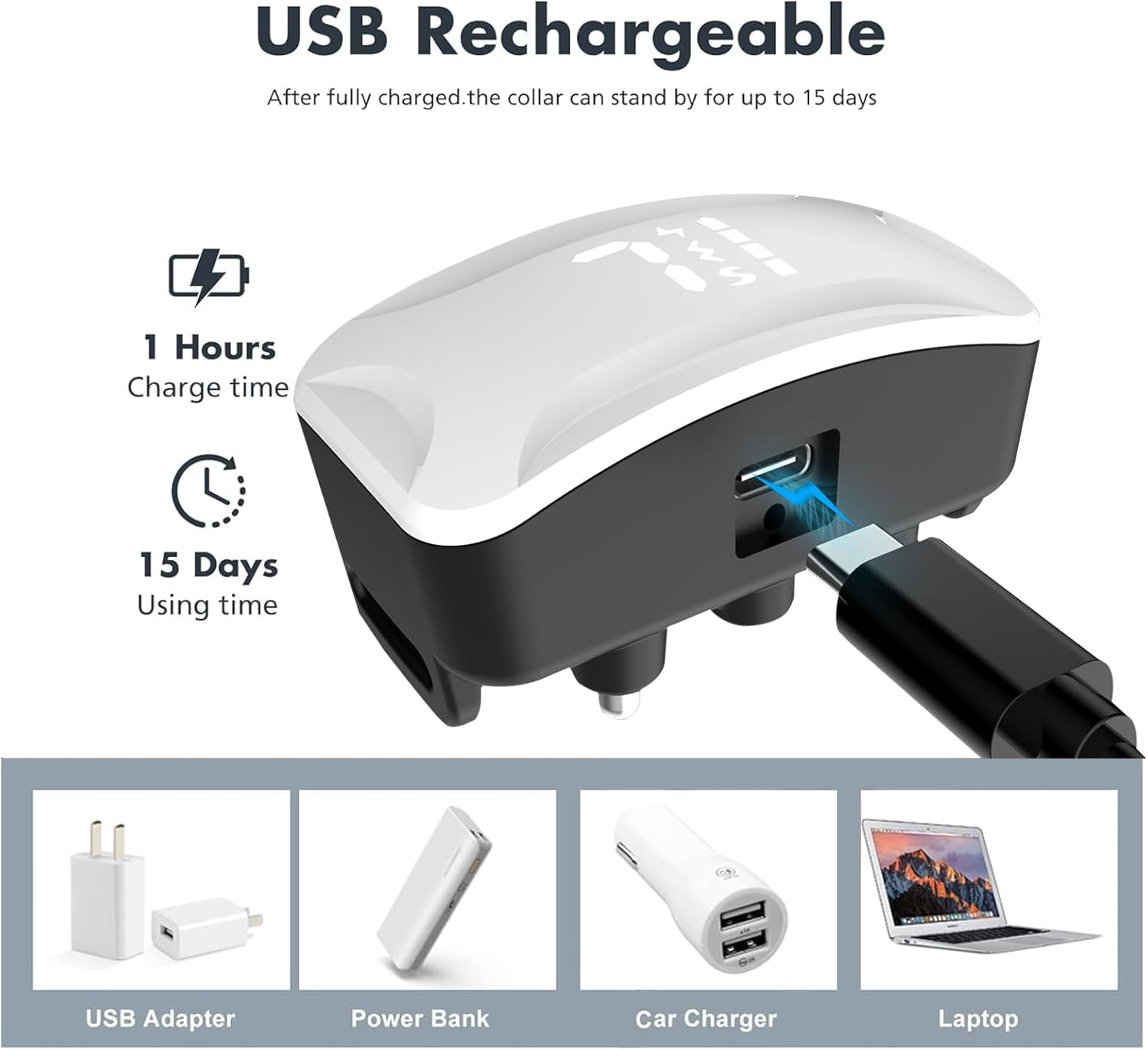 XIULIUU Dog Bark Collar, Rechargeable Smart Dog Shock Collar, anti Barking Training Collar with 7 Adjustable Sensitivity Beep Vibration Shock, Bark Collar for Large Medium Small Dogs image number 3