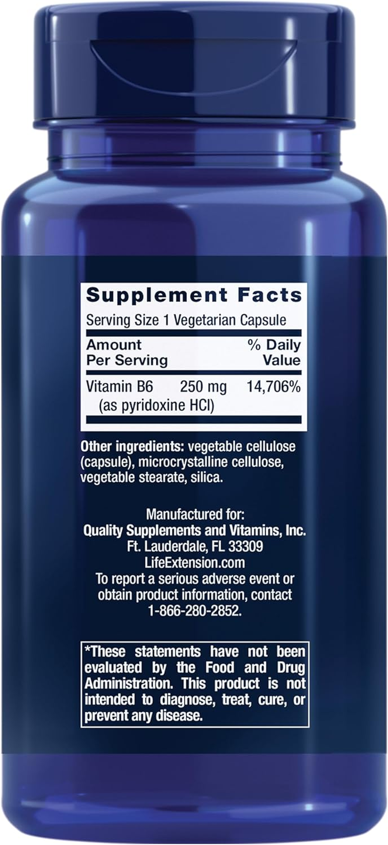 Life Extension Vitamin B6 250 Mg, 100 V Caps image number 1